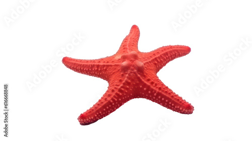 Red starfish isolated on transparent background. Generative AI.