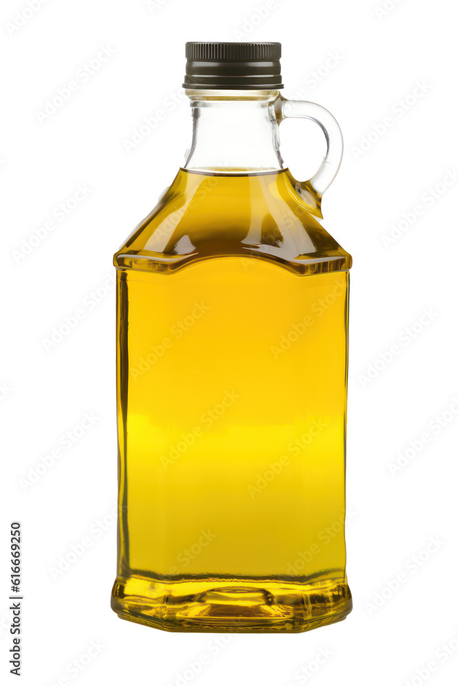 Bottle of vegetable oil isolated on transparent background. Generative AI.