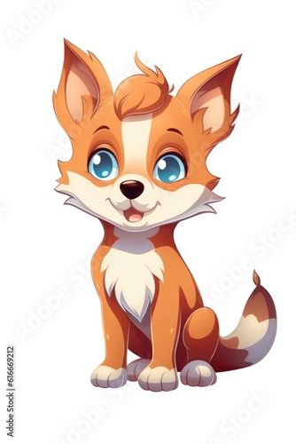 Cute baby Wolf in Cartoon Style on white background - generative AI