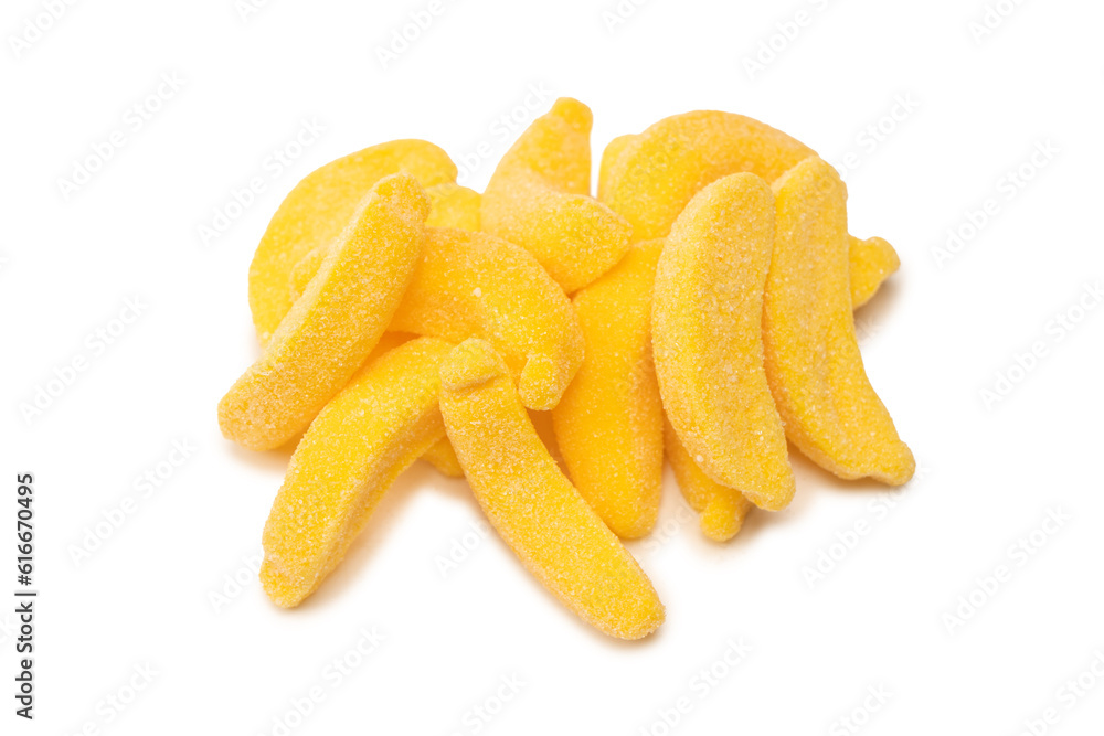Juicy colorful jelly banana sweets isolated on white. Juicy colorful jelly banana sweets isolated on white.