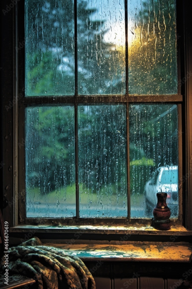 raindrops on window with hurricane view outside, created with generative ai raindrops on window with hurricane view outside, created with generative ai