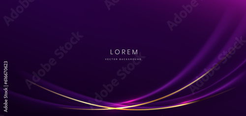 Elegant purple curved line on purple background with lighting effect and with copy space for text. Luxury design style.