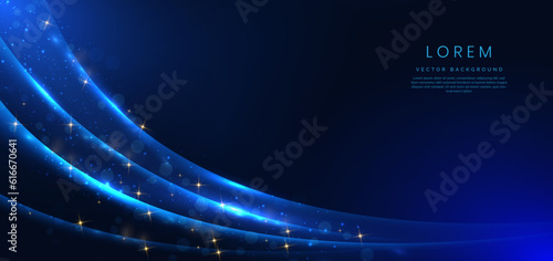 Abstract elegant blue light lines background with lighting effect gold sparkle. Template premium award design.