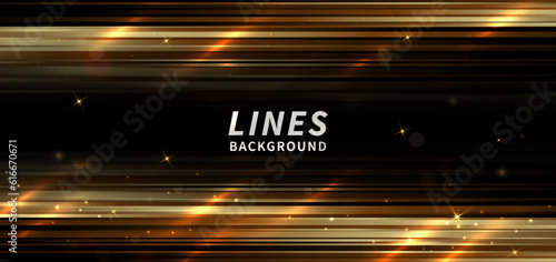 Abstract elegant gold glowing horizontal line with lighting effect sparkle on black background. Template premium award design.