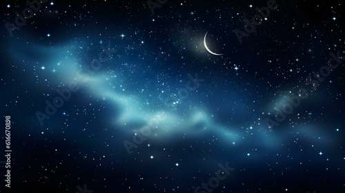 Dreamy Starry Night Sky with a Crescent Moon