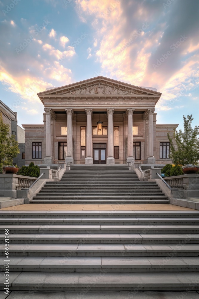 Fototapeta premium courthouse exterior with steps and pillars, created with generative ai