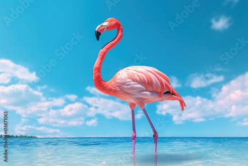 Standing pink flamingo