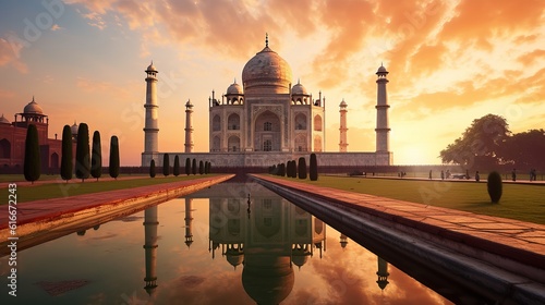 Taj Mahal in sunrise light, Agra, India Generative AI photo