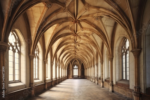 atmospheric view of vaulted ceiling and arches  created with generative ai