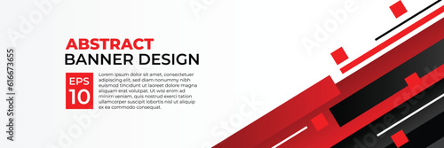 Abstract banner vector, modern background horizontal with geometric red white and black color for technology and sports theme