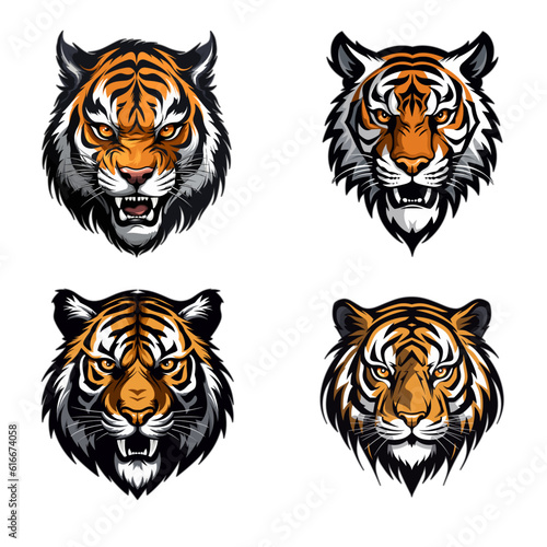 Minimalistic Tiger icon set, vector art.