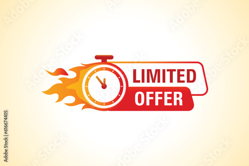 Last Hour Hot Sale Badge. Banner of sale with clock, fire and countdown. Stopwatch in fire vector illustration.