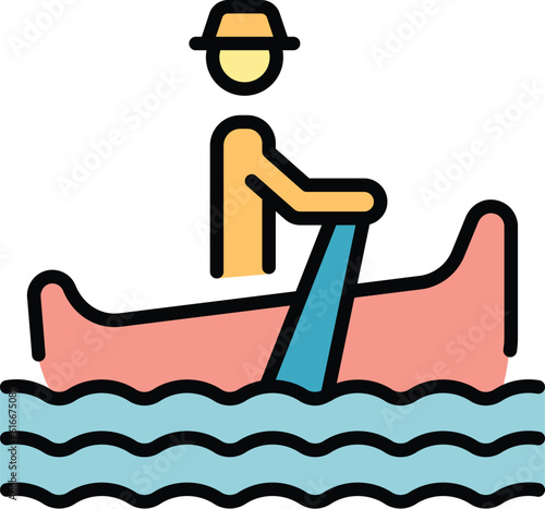 Venezia gondolier icon outline vector. Venice gondola. Boat man color flat