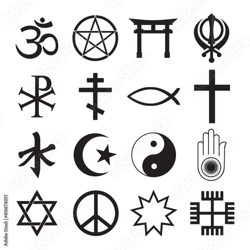 Religious symbols icon set, vector illustration, black on white background