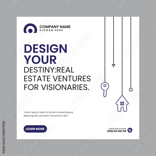 Modern Real Estate Social Media Post Design – White and Blue Vector Template	