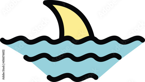 Sea shark icon outline vector. Bite fin wave. Under water ocean shark color flat