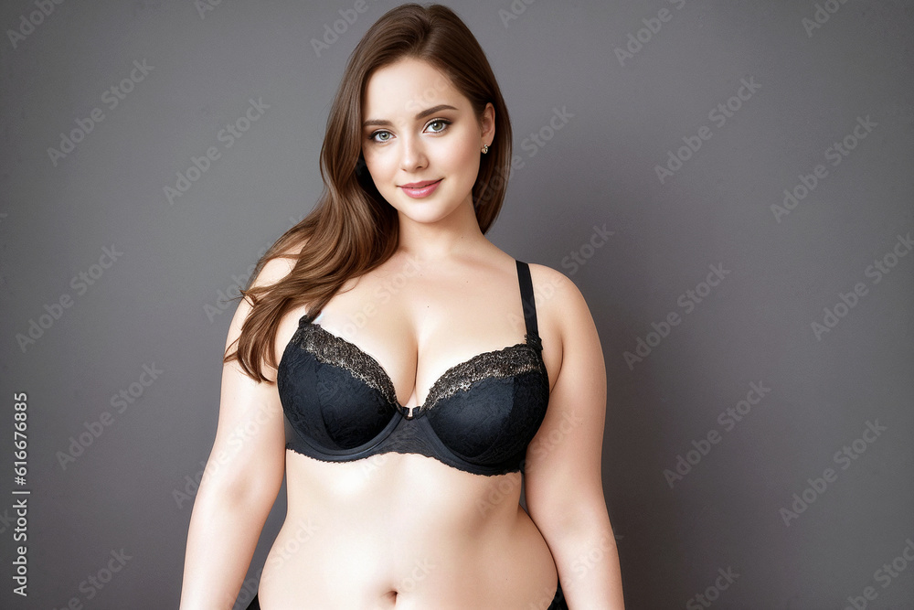Curve woman plus size model in lingerie on gray background. Generative AI Curve woman plus size model in lingerie on gray background. Generative AI