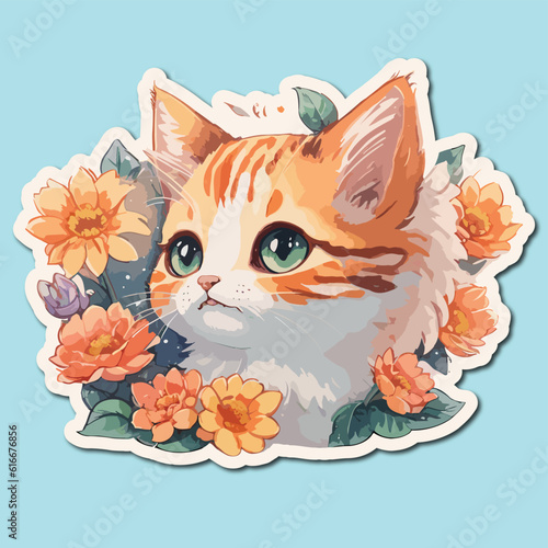 cat with flowers