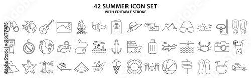 Summer line icon set. Set line icon about summer. summer holiday vector illustration. editable stroke.
