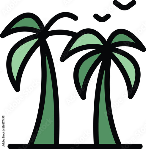 Coconut palm icon outline vector. Summer tree. Hawaii beach palm color flat