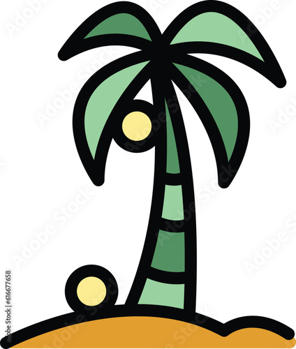 Coconut palm tree icon outline vector. Summer beach palm. Tropical island tree color flat