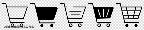 Shopping cart icons. Shopping trolley in outline and flat icons. Vector illustration isolated on transparent background