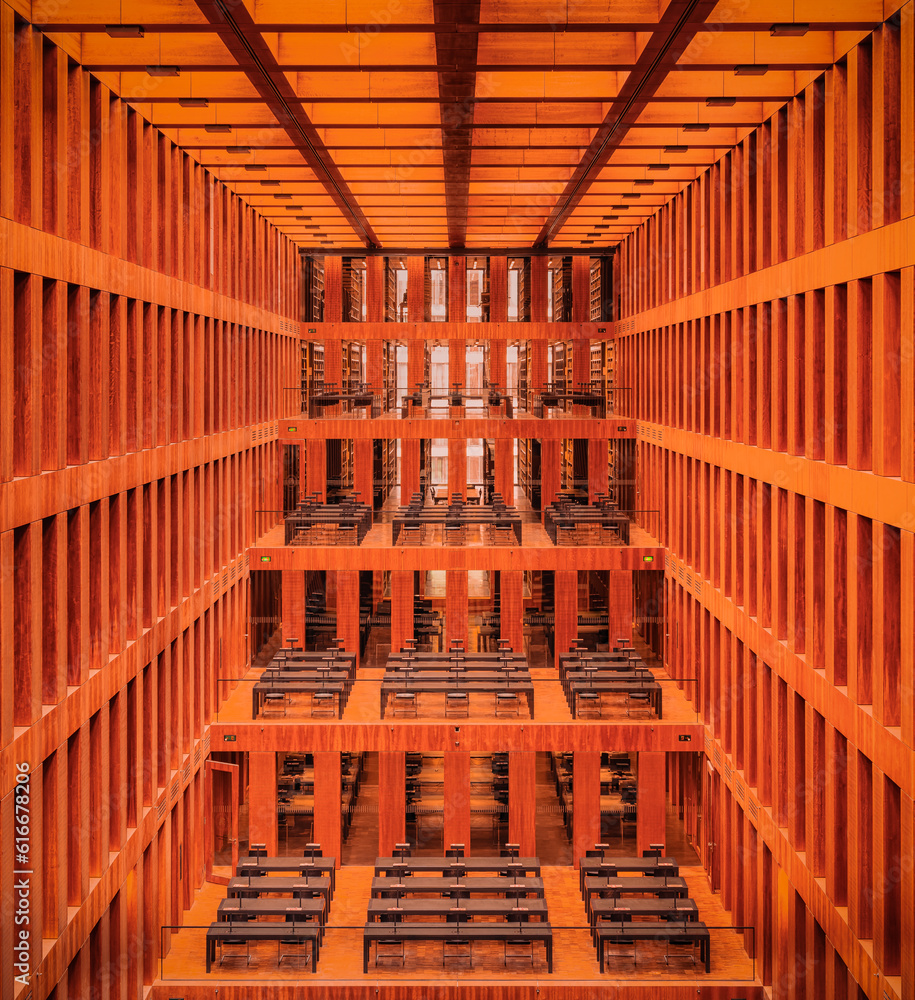 Library Cubical Block Berlin, Germany: modern cubical interior of the Jacob and Wilhelm Grimm ...