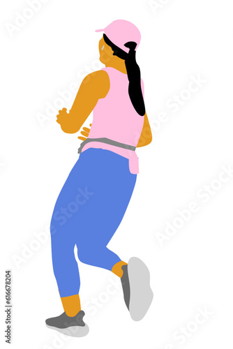 simple woman warming up run runner,vector hand draw outline sketch, isolated on white