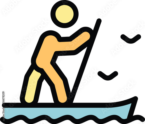 Sup surf icon outline vector. Paddle board surf. Stand up sup surf color flat