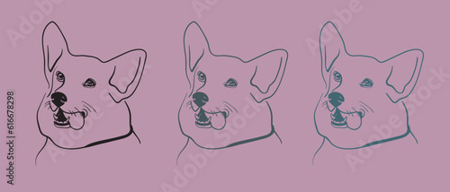 Happy dogs line art set on pink background. Animals collection creative design outline. Vector illustration