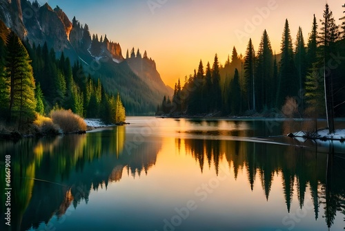sunrise over lake generated ai © kashif 2158