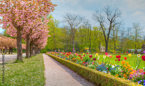 Wurzburg Residenze Palace with colorful gardens - Wurzburg, Germany photo