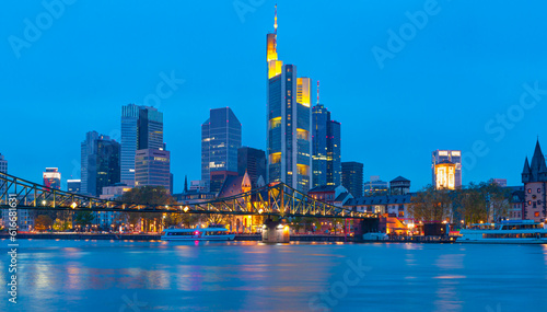 Skyline of Frankfurt with reflection  Germany  the financial center of the country.