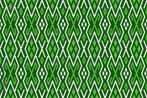 Green Cross stitch colorful geometric traditional ethnic pattern Ikat seamless pattern border abstract design for fabric print cloth dress carpet curtains and sarong Aztec African Indian Indonesian 