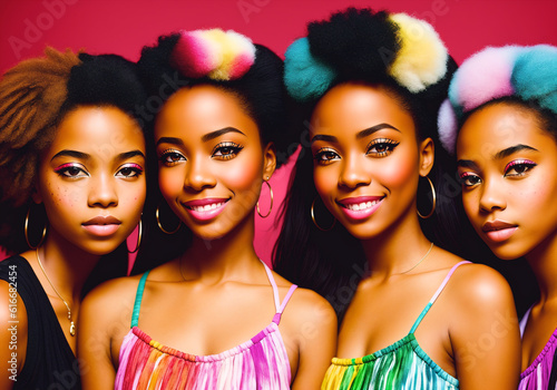 Fashion portrait of a beautiful african american girls on bright background. Generative AI. © Anton Dios
