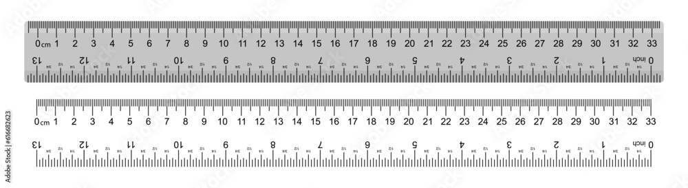 Ruler marked with centimeters, inches and combined rectangular shapes. Output inch line. Vector graphics on a white background. Ruler marked with centimeters, inches and combined rectangular shapes. Output inch line. Vector graphics on a white background.