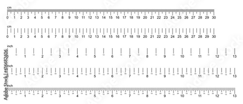 Centimeters and inches measuring scale cm metric indicator on a white background. Inch and metric rulers. Accuracy measurement centimeter icon tools measures size indication ruler tools.