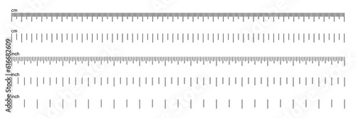 Centimeters and inches measuring scale cm metric indicator on a white background. Inch and metric rulers. Accuracy measurement centimeter icon tools measures size indication ruler tools.