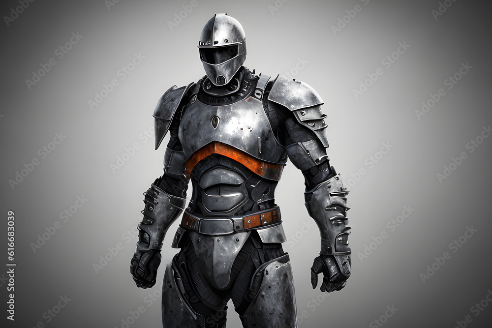 Knight in armor on a gray background. with clipping path