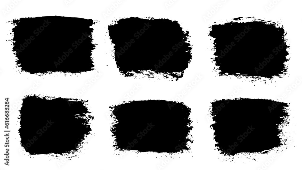 Set of black abstract brush strokes. Ink stain isolated on white background. Grainy textured design elements. Vector illustration, eps 10. Set of black abstract brush strokes. Ink stain isolated on white background. Grainy textured design elements. Vector illustration, eps 10.
