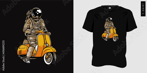 Astronaut riding vespa graphic t shirt design ready for print, tee, vector illustration