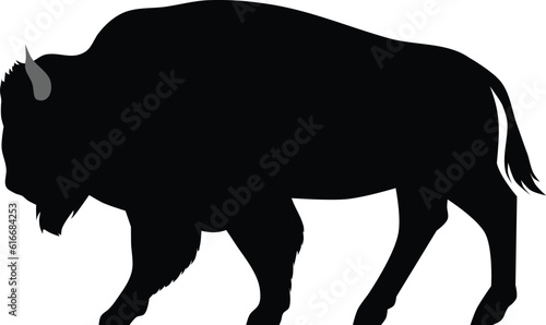American Bison black silhouette, isolated on white.  ZIP file contains EPS, JPEG and PNG formats