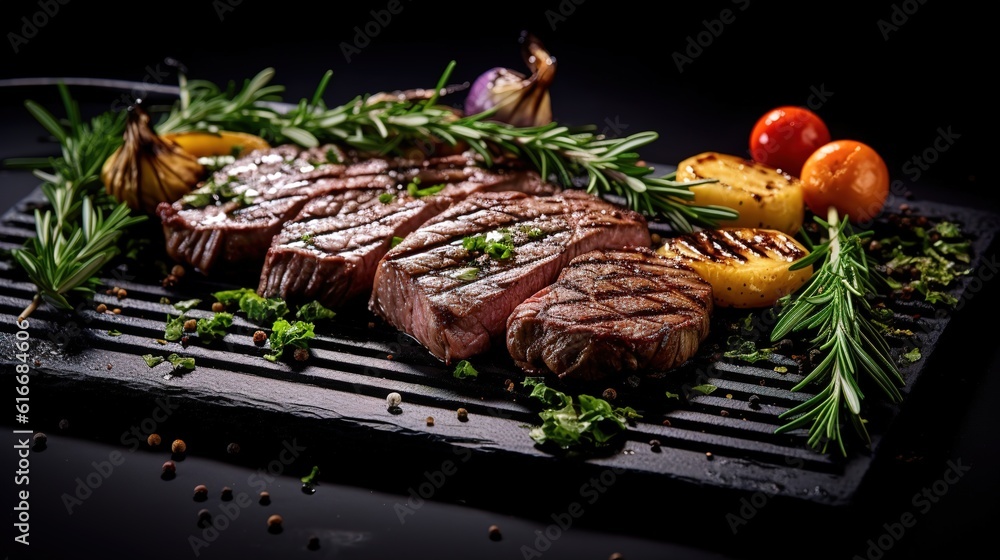 A delicious steak, freshly grilled.AI generated. 
