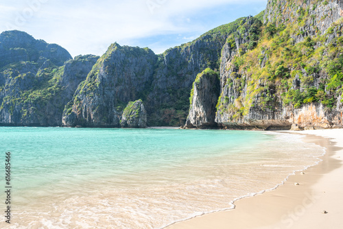 views of maya bay beach in phi phi islands  thailand