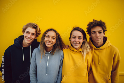 Group of students with yellow background
