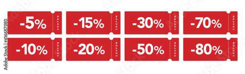 シンプルな赤の-5%〜-80%クーポンのベクターデザインセット