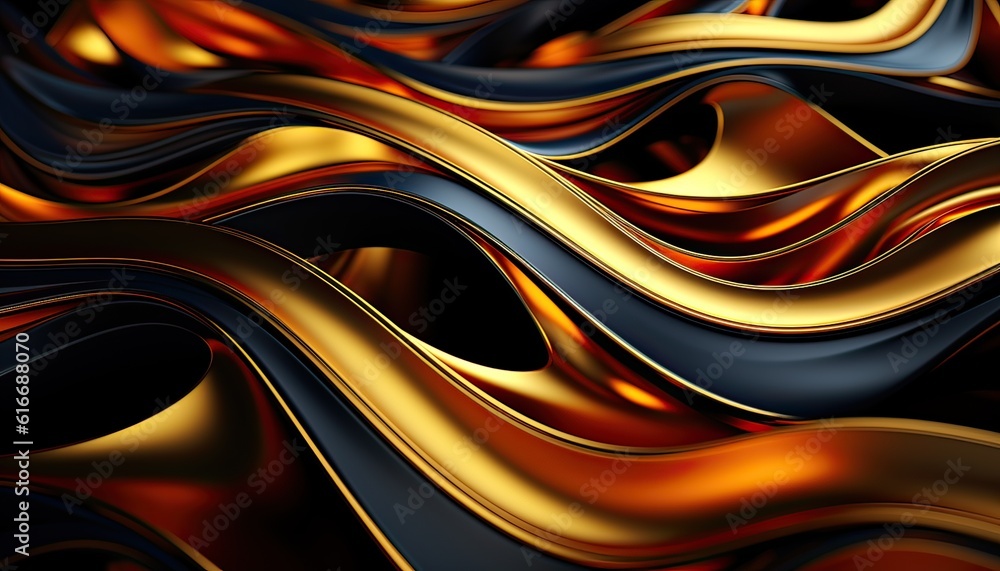 Generative AI illustration of a intricate detailed metallic gold serpent snake made of smooth wavy segments made of silk fabric, abstract cubism Generative AI illustration of a intricate detailed metallic gold serpent snake made of smooth wavy segments made of silk fabric, abstract cubism