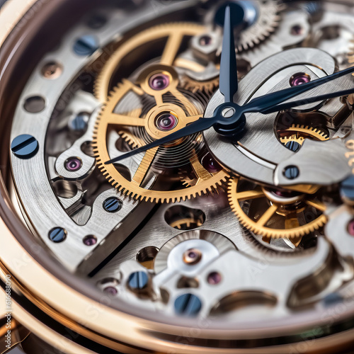 Close up view of a clockwork of a mechanical watch