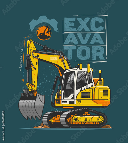 Big yellow excavator vector design, construction equipment, heavy equipment