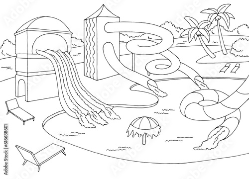 Aqua park graphic black white sketch illustration vector 